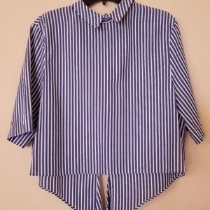 Zara Trafaluc Blue/White Striped back Button Down